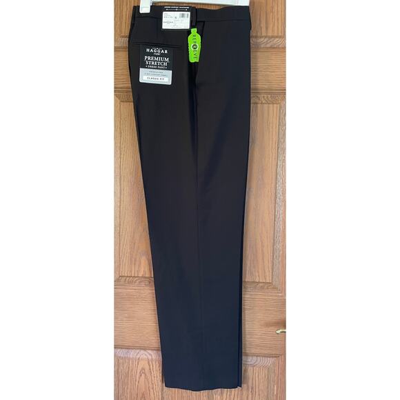 NWT Haggar H26 Men’s Stretch Dress Pants Black size 36x32 midweight relaxed leg - Picture 1 of 8
